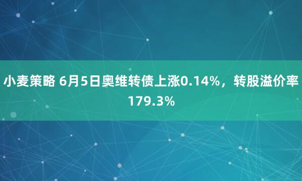 小麦策略 6月5日奥维转债上涨0.14%，转股溢价率179.3%